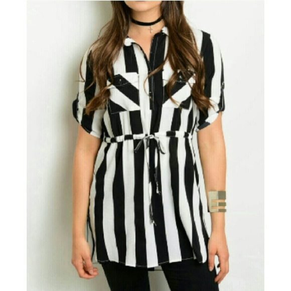 black and white striped tunic dress